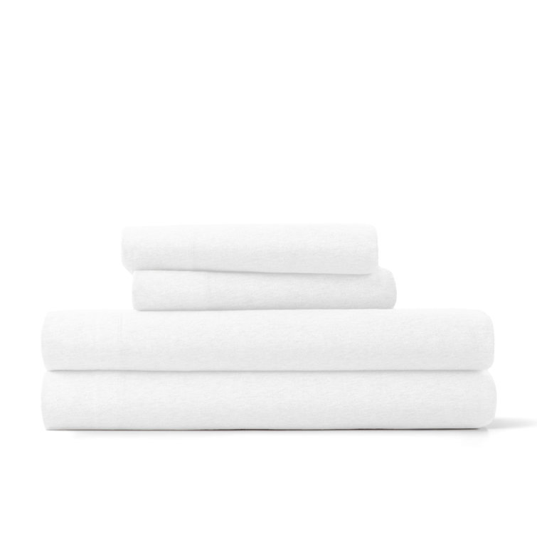 Twin White Cotton Jersey Deep Pocket Sheet Set