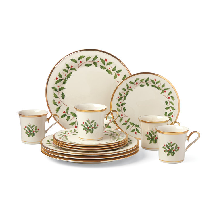 Lenox Holiday 12-Piece Porcelain Dinnerware Set with Gold Detailing