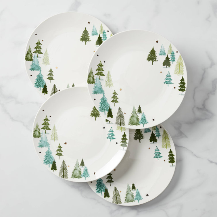 Balsam Lane Porcelain Dinner Plates with Gold Accents, Set of 4
