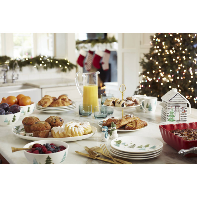 Balsam Lane 12-Piece White Porcelain Holiday Dinnerware Set
