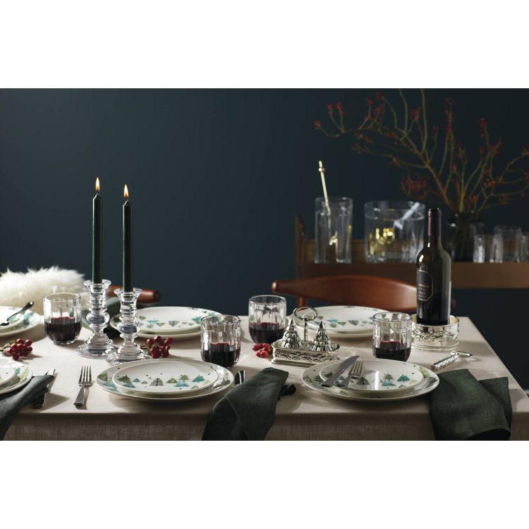 Balsam Lane 12-Piece White Porcelain Holiday Dinnerware Set