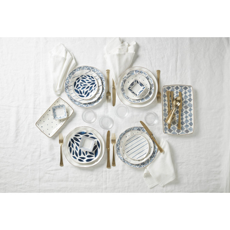 Blue and White Porcelain 12-Piece Floral Dinnerware Set