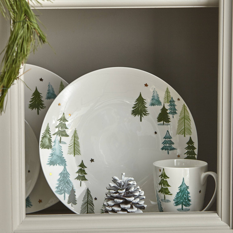 Balsam Lane 12-Piece White Porcelain Holiday Dinnerware Set
