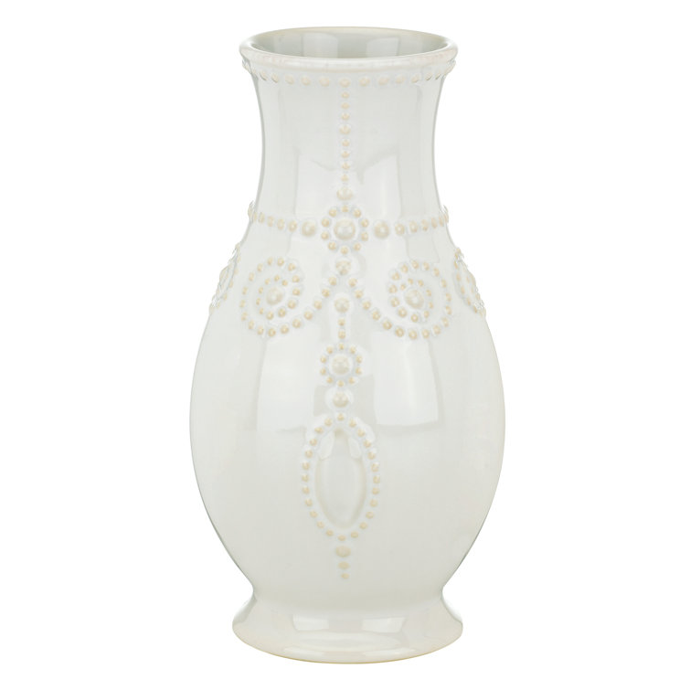 White Ceramic Fluted Table Vase with Embossed Design