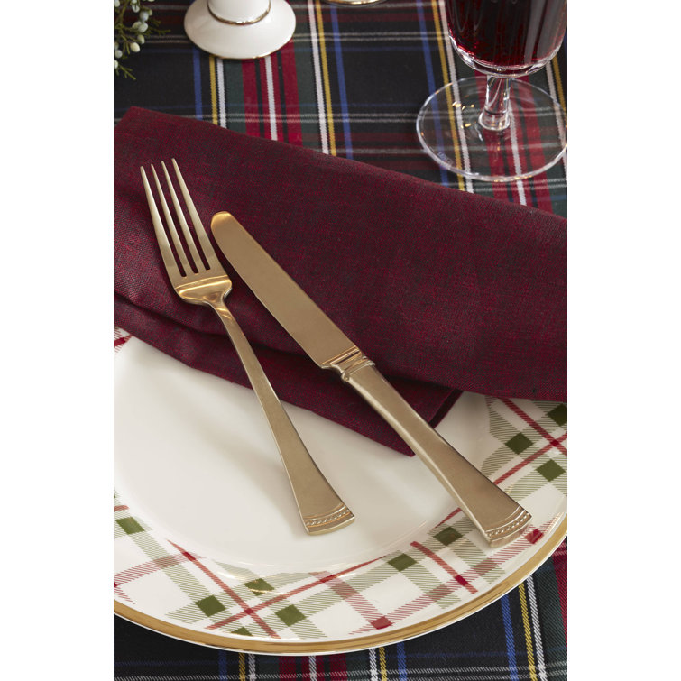 Ivory and Plaid Porcelain 12-Piece Holiday Dinnerware Set