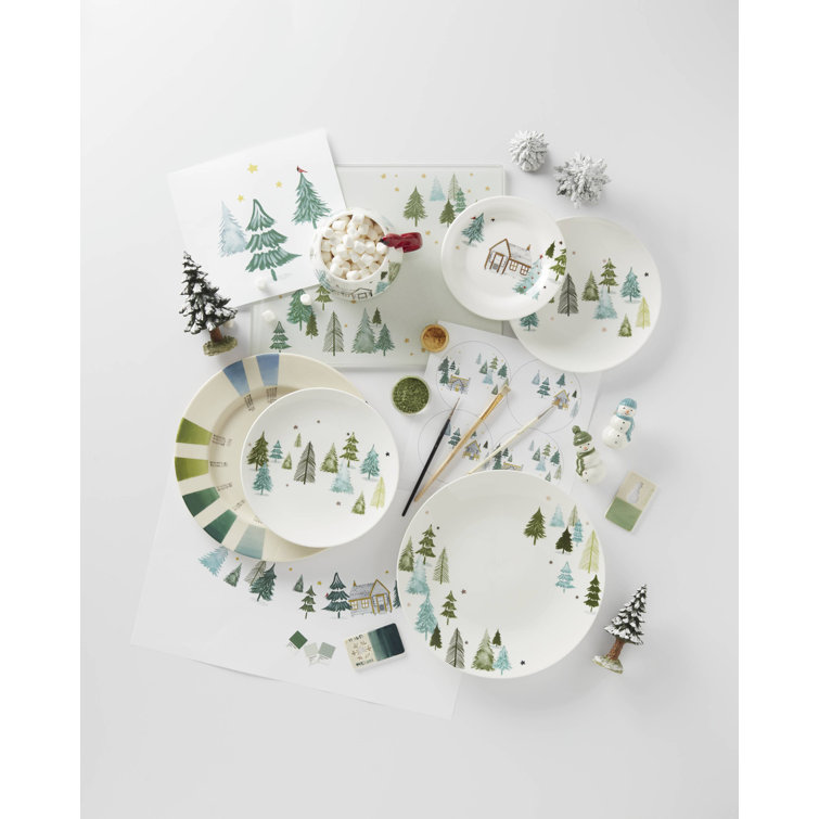 Balsam Lane 12-Piece White Porcelain Holiday Dinnerware Set
