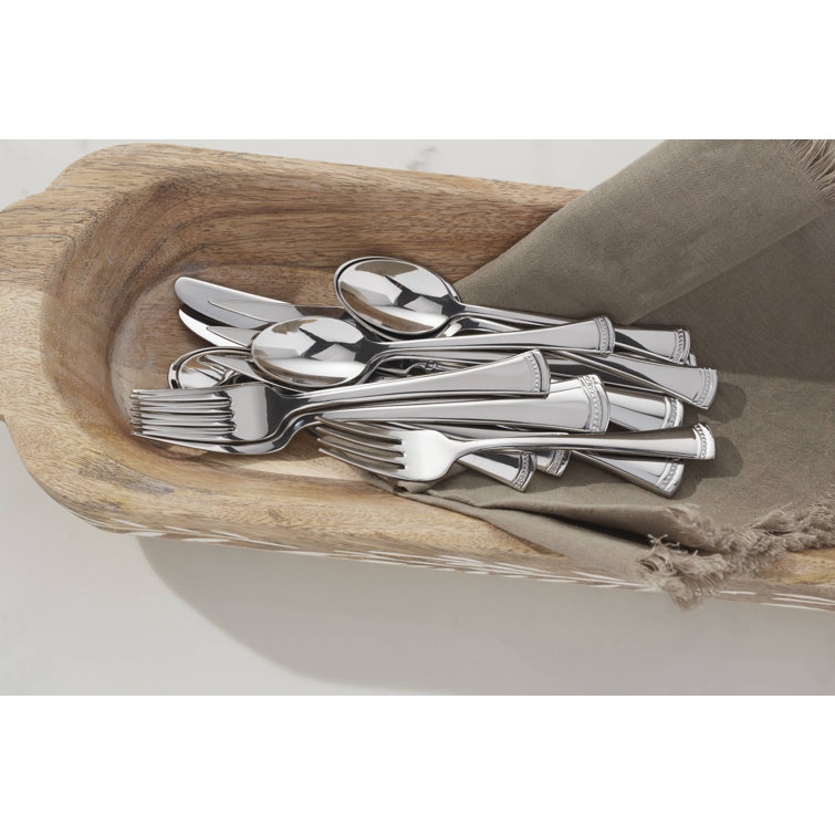 Portola Stainless Steel 65-Piece Flatware Set with Twisted Cord Trim