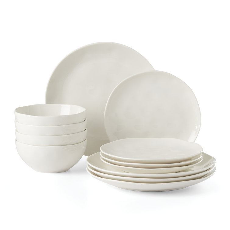 White Porcelain Minimalist 12-Piece Dinnerware Set