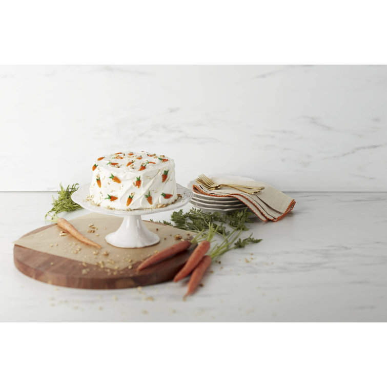 Elegant White Ceramic Pedestal Cake Stand with Floral Motif