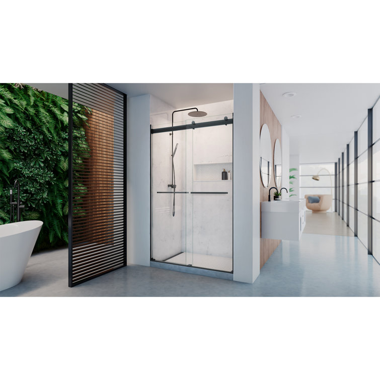 Matte Black Frameless Sliding Shower Door with Clear Glass