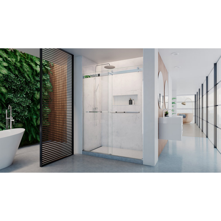 Chrome Frameless Clear Glass Sliding Shower Door, 56-60 in. W x 76 in. H