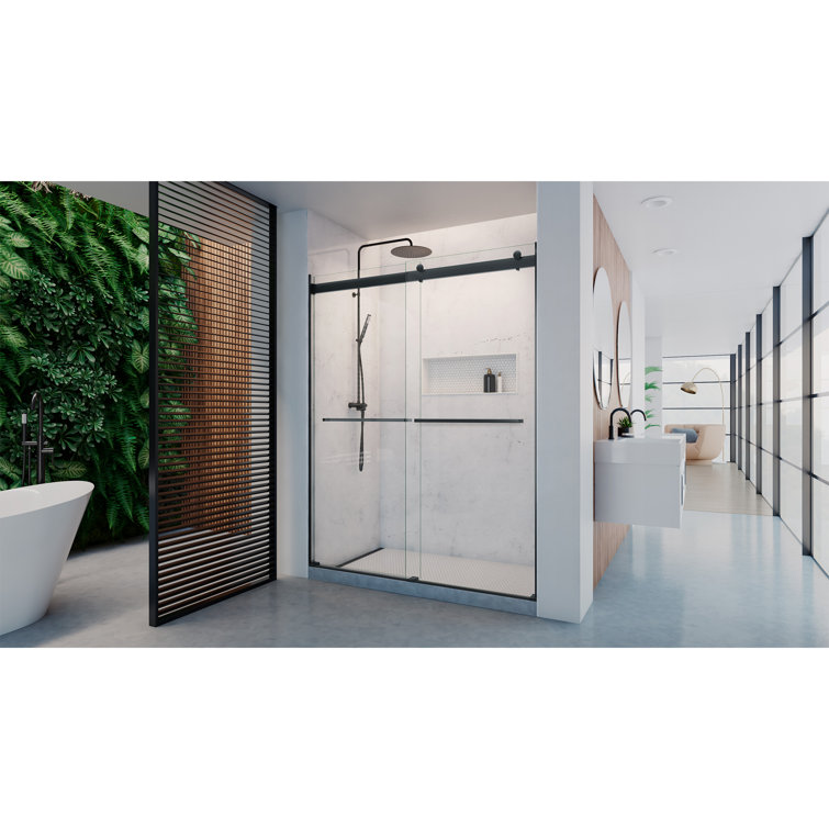 Matte Black Frameless Sliding Shower Door with Clear Glass