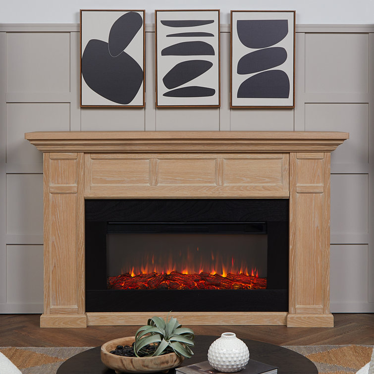 White Oak 75" Electric Fireplace with Mantel