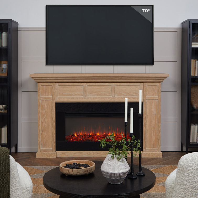 White Oak 75" Electric Fireplace with Mantel