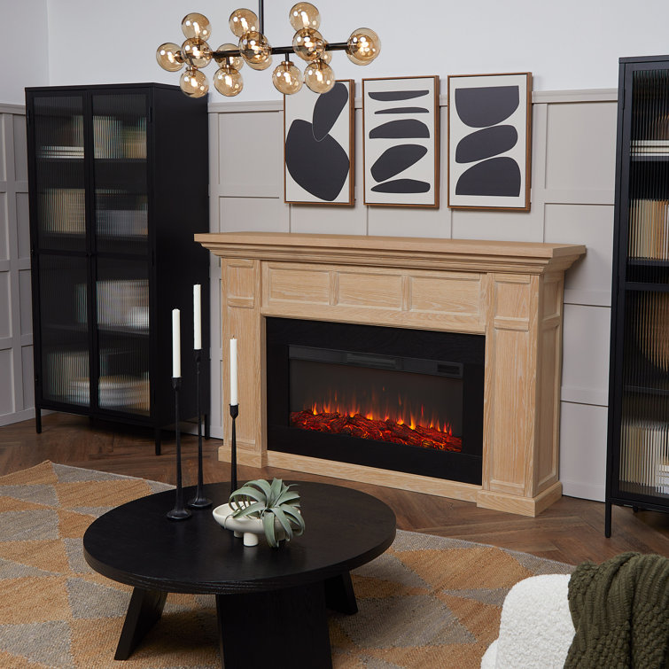 White Oak 75" Electric Fireplace with Mantel