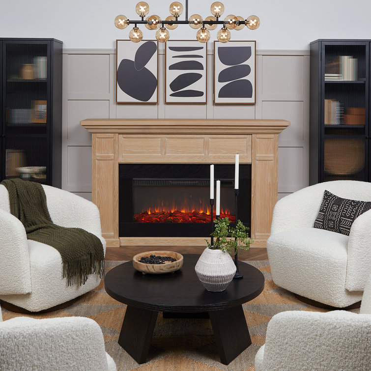 White Oak 75" Electric Fireplace with Mantel