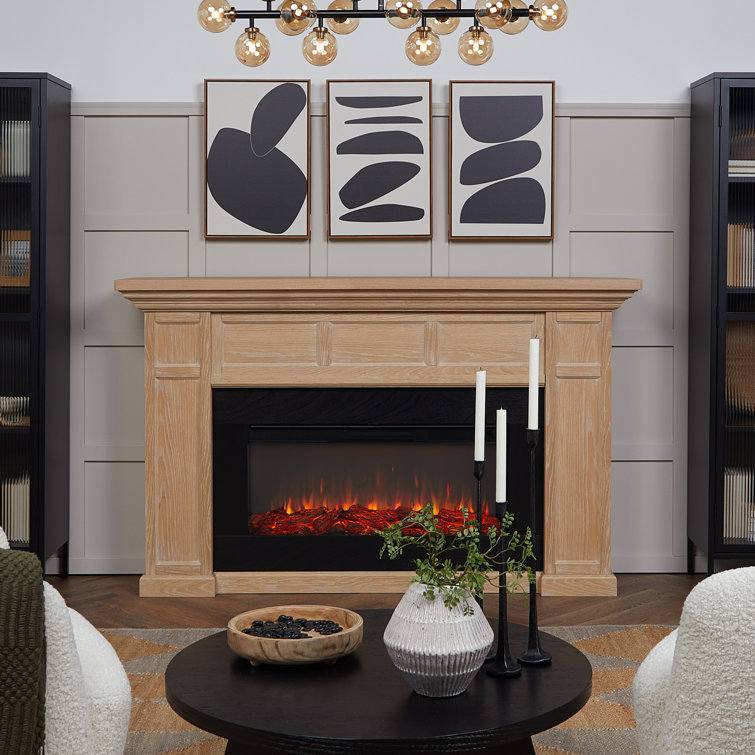 White Oak 75" Electric Fireplace with Mantel