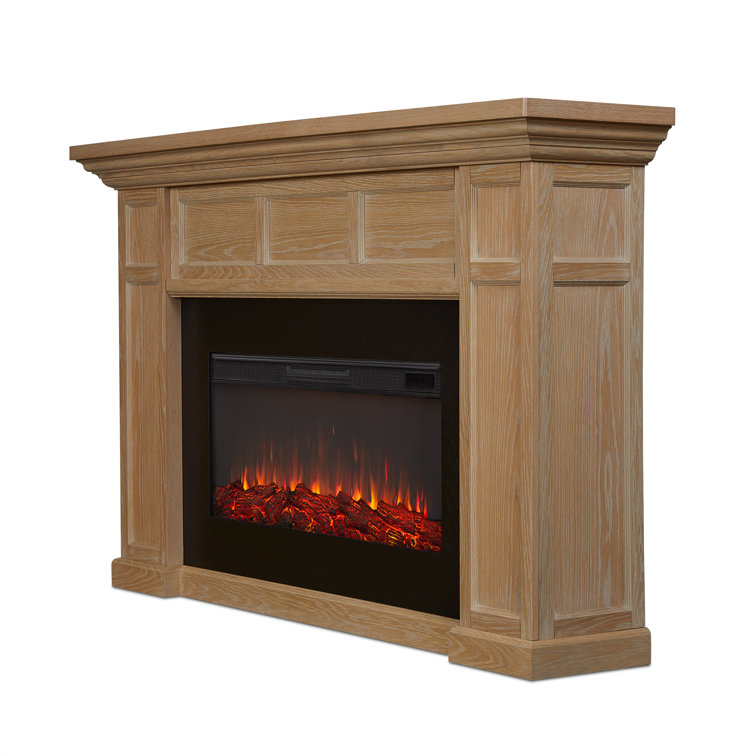 White Oak 75" Electric Fireplace with Mantel