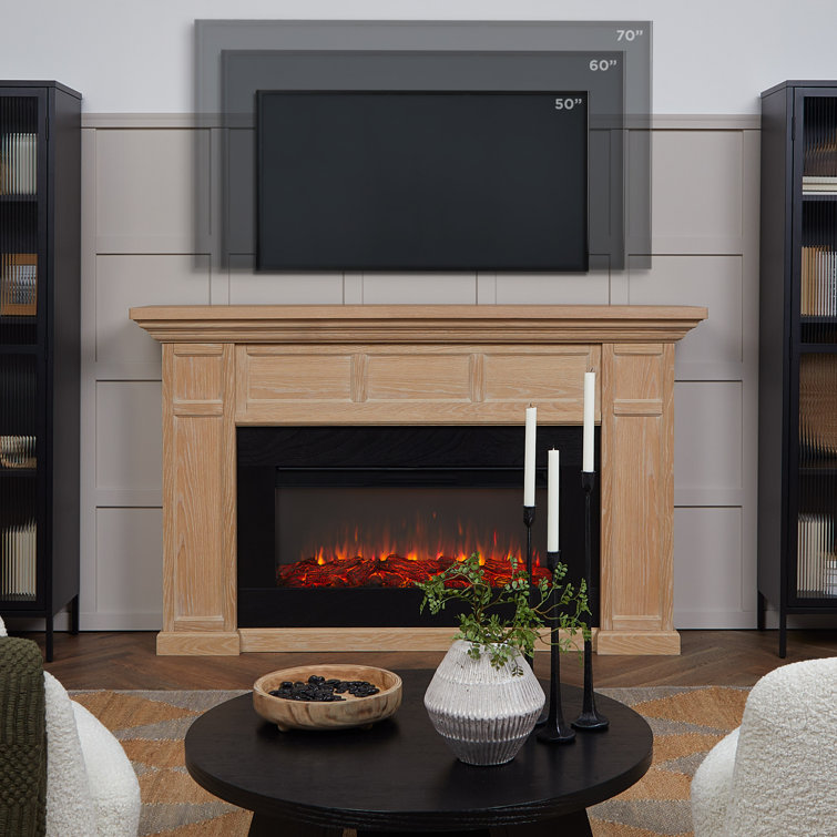 White Oak 75" Electric Fireplace with Mantel