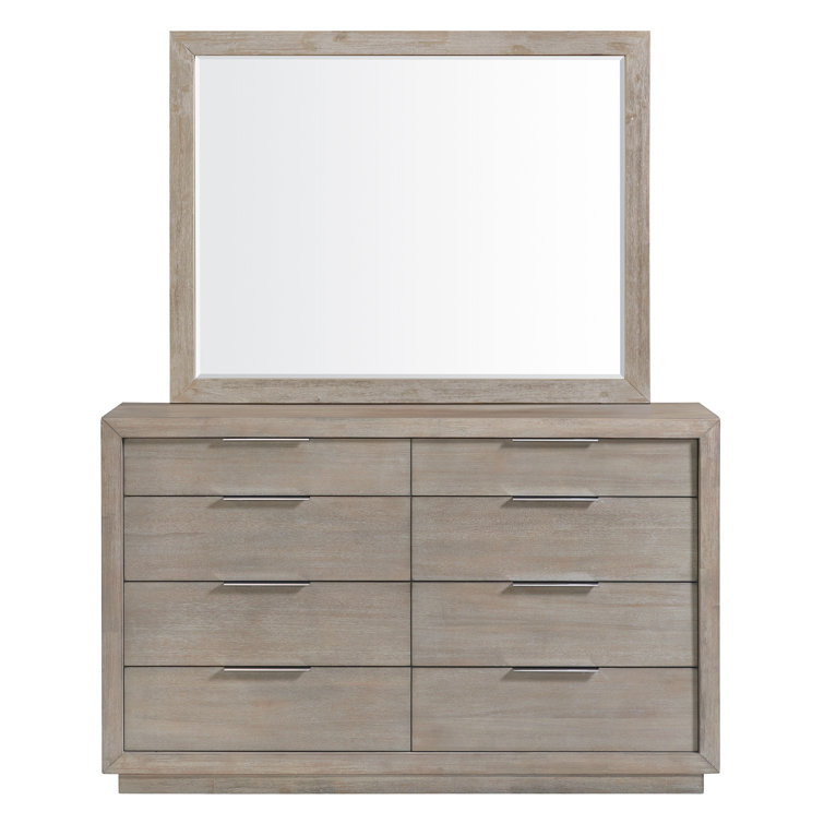Gray 8-Drawer Dresser with Mirror and Felt Lined Drawer