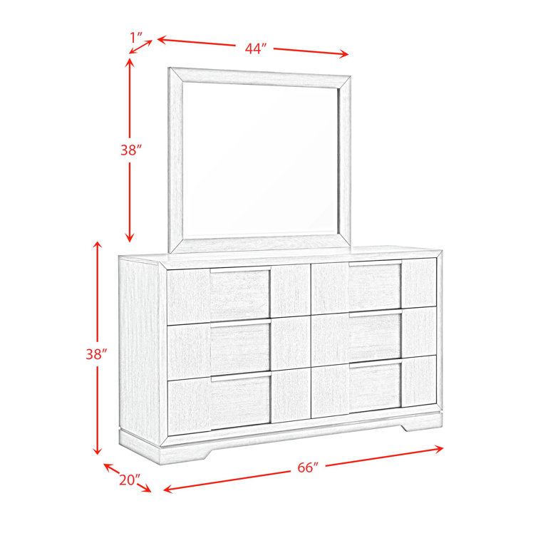 Gray Wood 6-Drawer Dresser with Mirror and Felt Lining