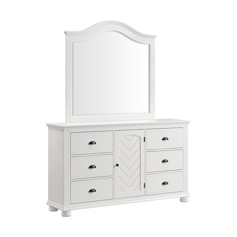 White Wood Dresser and Mirror Set with Felt Lined Drawers