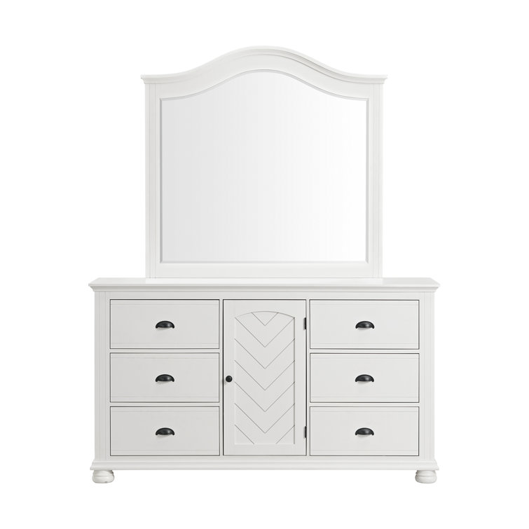White Wood Dresser and Mirror Set with Felt Lined Drawers