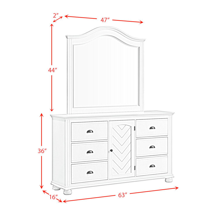 White Wood Dresser and Mirror Set with Felt Lined Drawers