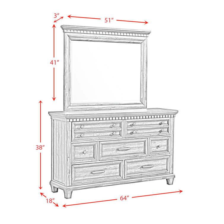 Antique White 7-Drawer Dresser with Mirror and Felt Lined Drawers