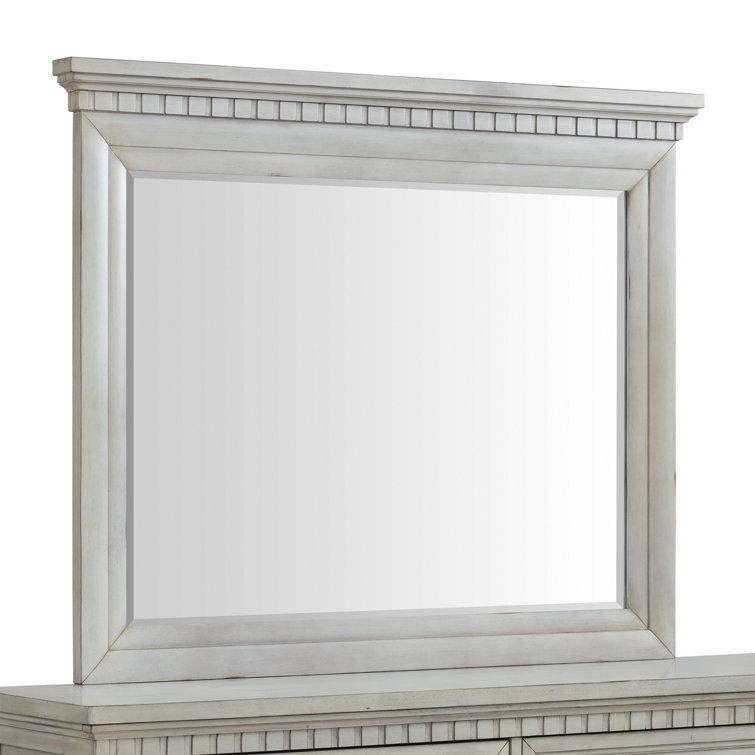 Antique White 7-Drawer Dresser with Mirror and Felt Lined Drawers