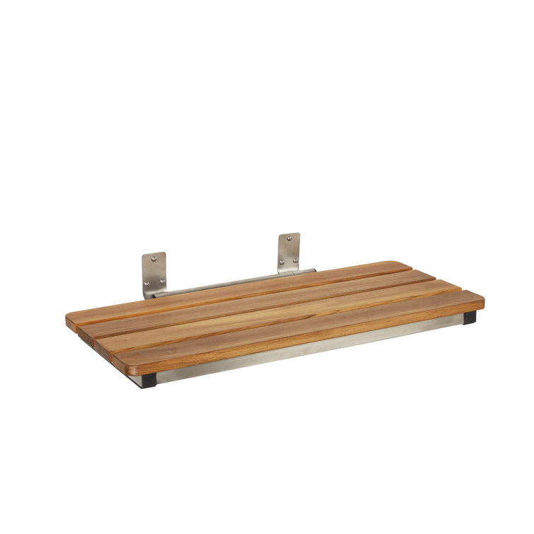 Natural Teak Wood Wall-Mount Folding Shower Seat with Stainless Steel Frame