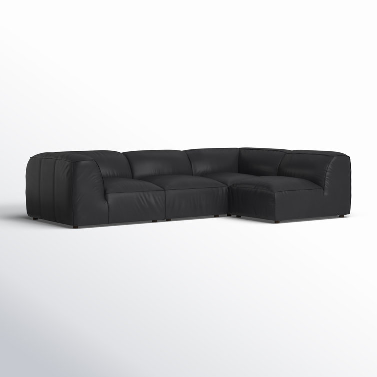 Vantage Black Leather Two Piece Modular Sectional with Wood Frame