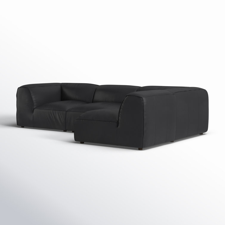 Vantage Black Leather Two Piece Modular Sectional with Wood Frame