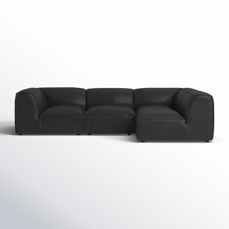 Vantage Black Leather Two Piece Modular Sectional with Wood Frame
