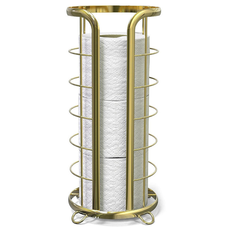 Gold Freestanding Modern Toilet Paper Holder with Open Top