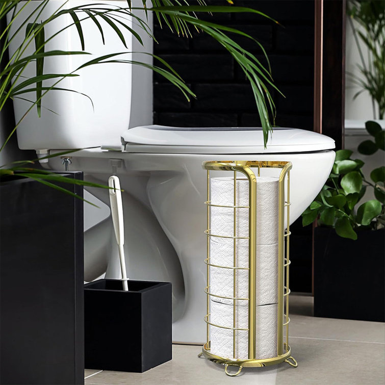 Gold Freestanding Modern Toilet Paper Holder with Open Top