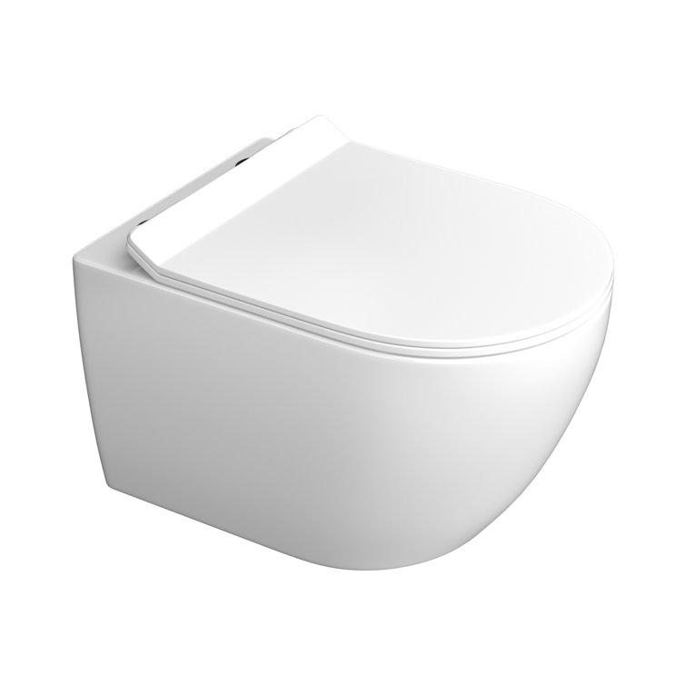 Glossy White Ceramic Elongated Wall-Hung Toilet Bowl