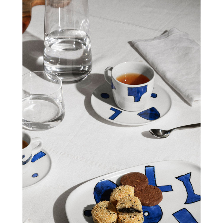 Naoto Fukasawa White and Blue Porcelain Coffee Cup with Saucer Set