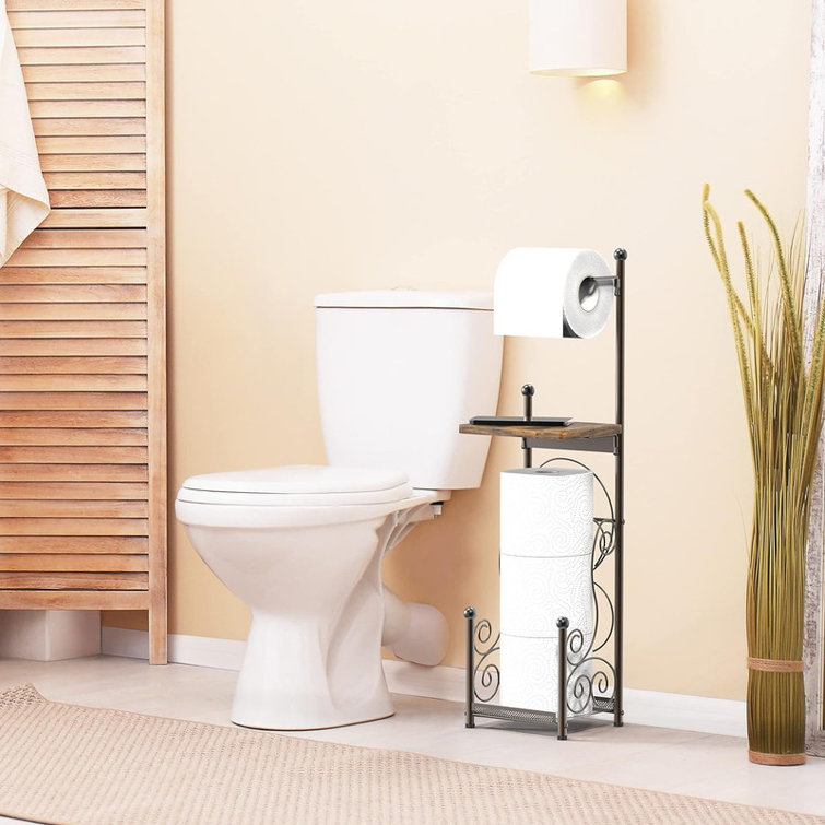 Bronze Free-Standing Toilet Paper Holder with Storage Shelf