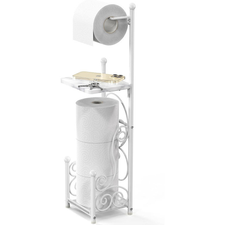 White English Style Free-Standing Toilet Paper Holder with Storage