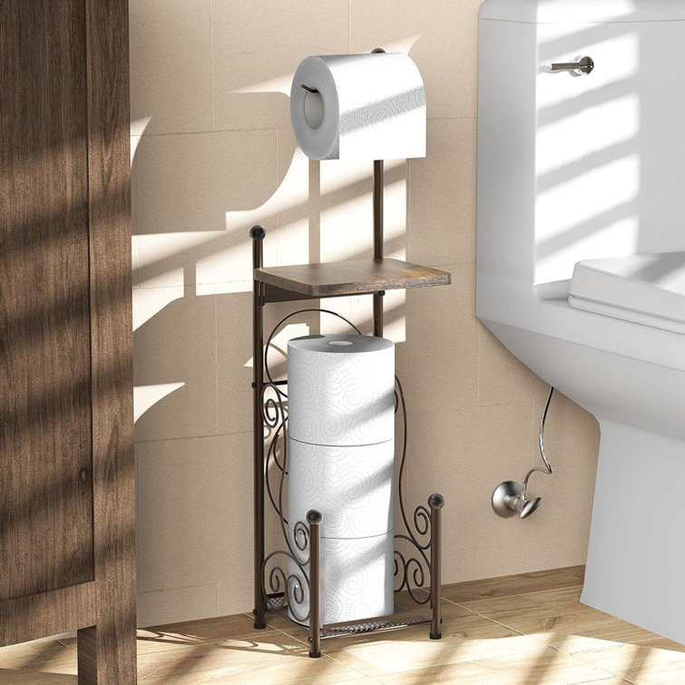 Bronze Free-Standing Toilet Paper Holder with Storage Shelf