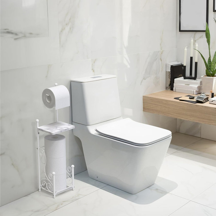 White English Style Free-Standing Toilet Paper Holder with Storage