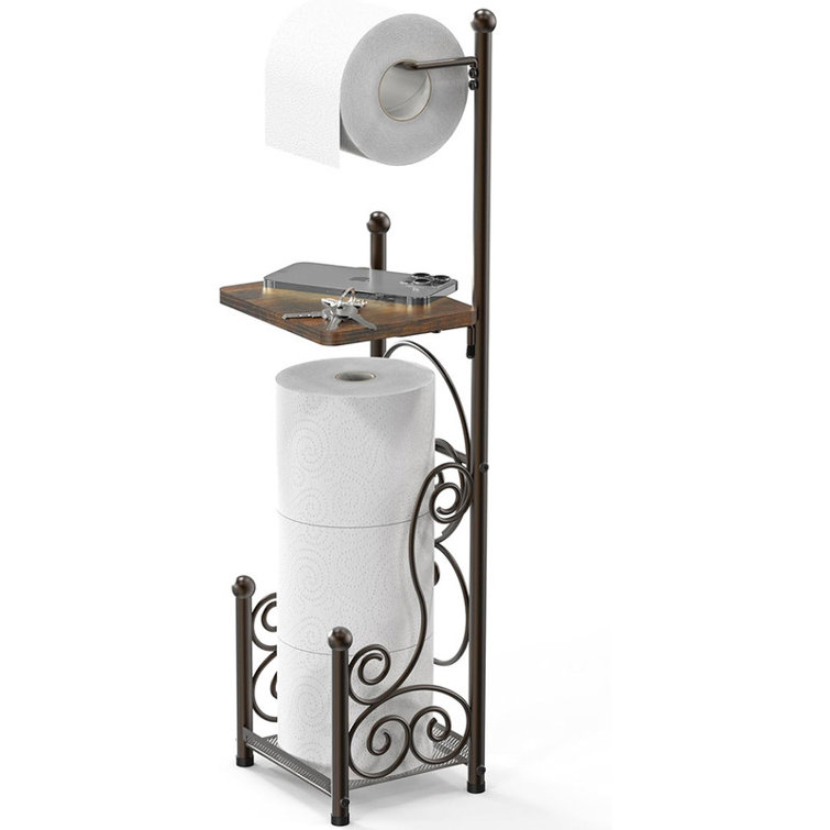 Bronze Free-Standing Toilet Paper Holder with Storage Shelf