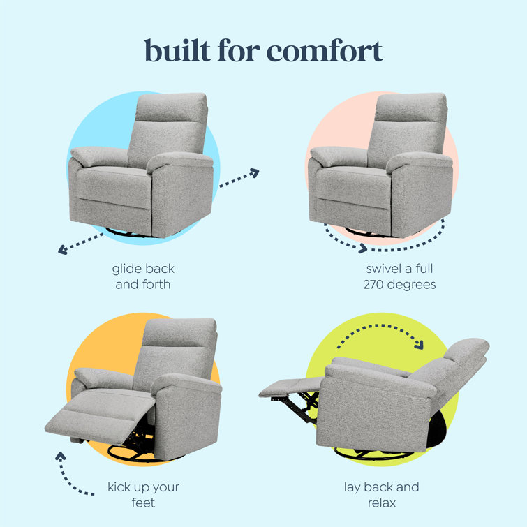 Frost Grey Upholstered Wood Swivel Recliner Chair