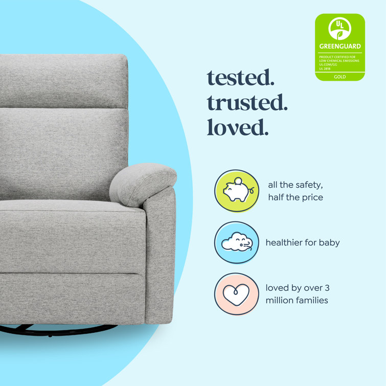 Frost Grey Upholstered Wood Swivel Recliner Chair