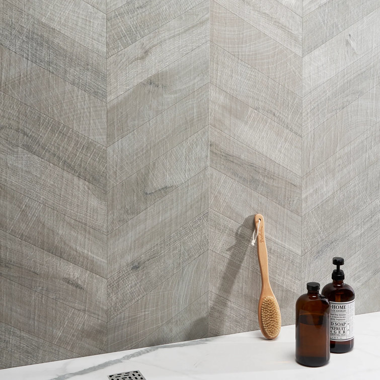 Auburn Chevron Gray 24 in. x 48 in. Matte Porcelain Floor and Wall Tile