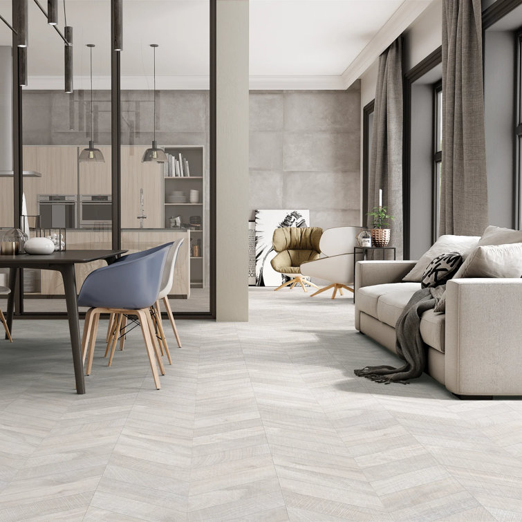 Montgomery Chevron White Matte Porcelain Large Format Tile