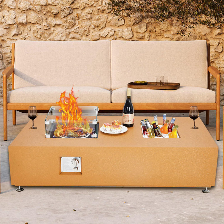 56 Inch Orange Gas Fire Pit Table with Ice Bucket