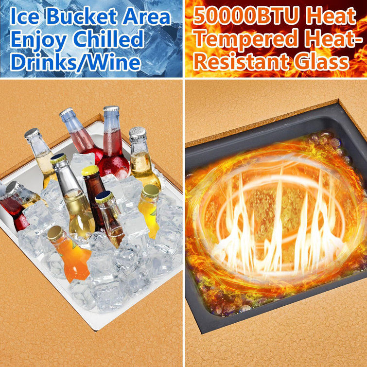 56 Inch Orange Gas Fire Pit Table with Ice Bucket