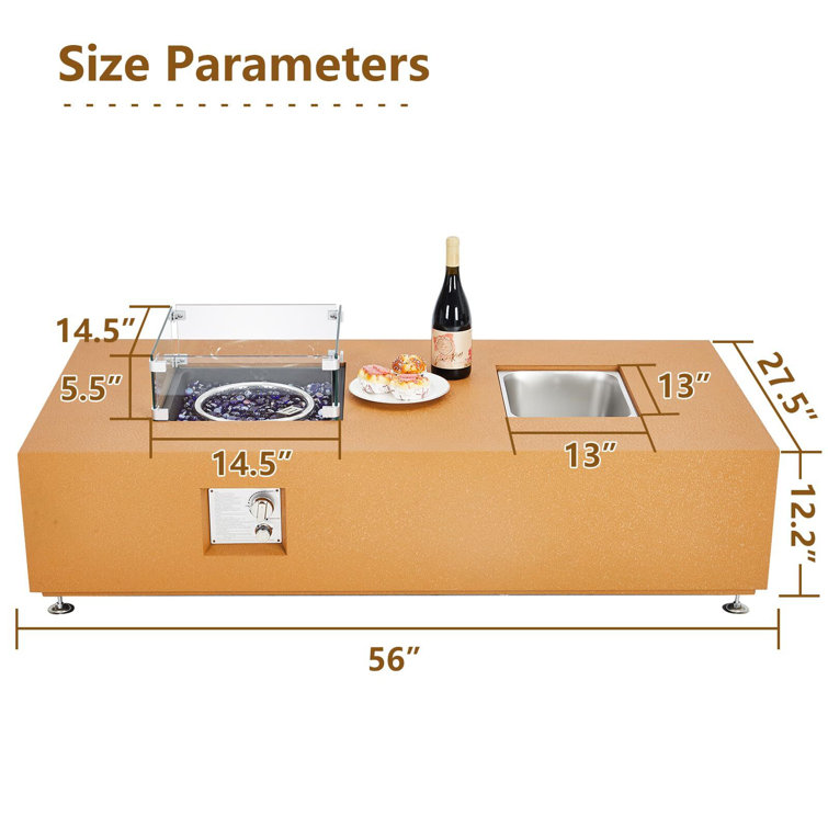 56 Inch Orange Gas Fire Pit Table with Ice Bucket